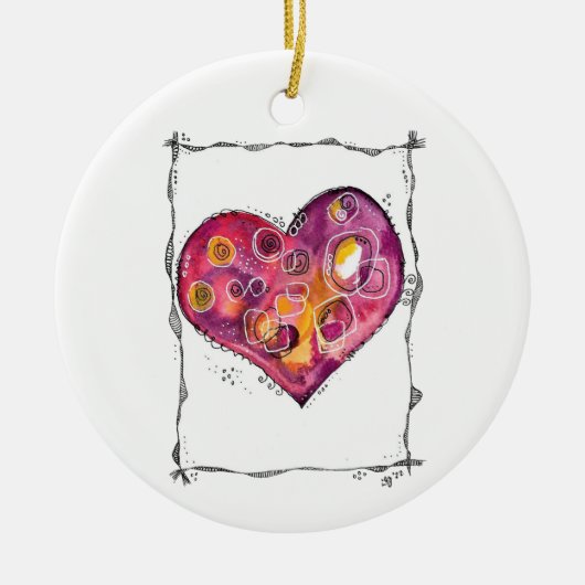 Kute en Whimsical Heart Doodle Keramisch Ornament (Voorkant)