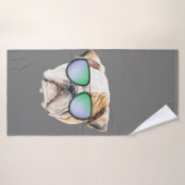 Kute engelse buldog met zonnebril, grappige puppy badhanddoek (Badhanddoek)