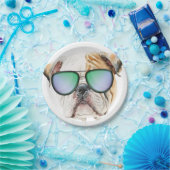 Kute engelse buldog met zonnebril, grappige puppy papieren bordje (Feest)