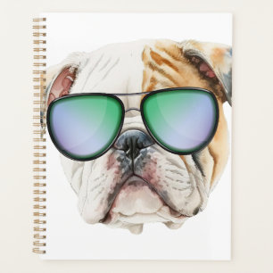 Kute engelse buldog met zonnebril, grappige puppy planner