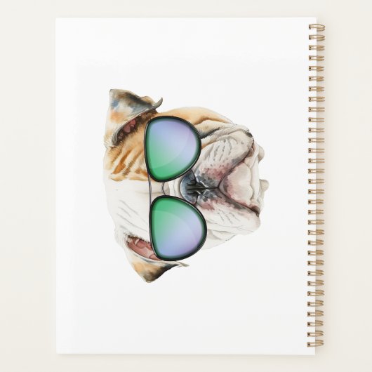 Kute engelse buldog met zonnebril, grappige puppy planner (Achterkant)