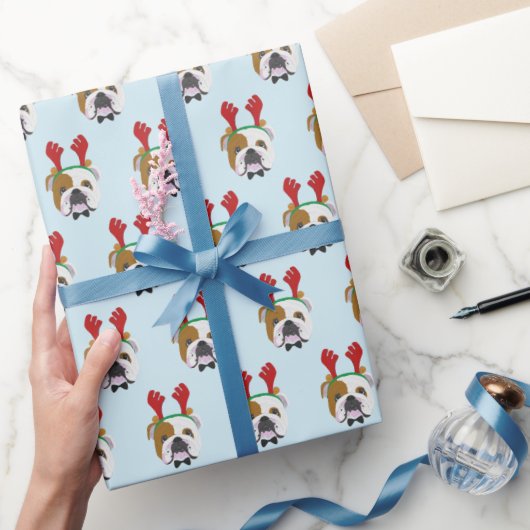 Kute English Bulldog met rendierlijk Pet - Kerstmi Cadeaupapier (Geschenken)