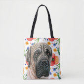 Kute English Mastiff met Red Poppy Flower Pattern Tote Bag (Voorkant)