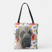 Kute English Mastiff met Red Poppy Flower Pattern Tote Bag (Achterkant)