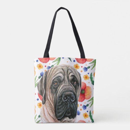 Kute English Mastiff met Red Poppy Flower Pattern Tote Bag (Achterkant)