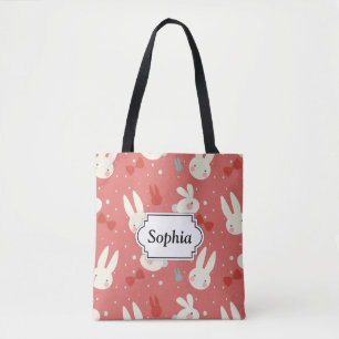Kute esembunnies op rode achtergrond tote bag