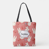 Kute esembunnies op rode achtergrond tote bag (Achterkant)