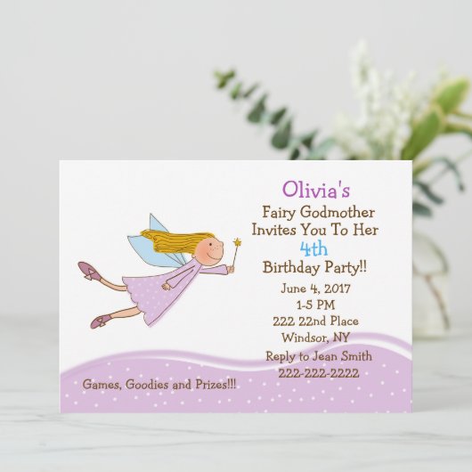 Kute Fairy Godmoeder en Stippen Birthday Invitatio Kaart (Staand voorkant)