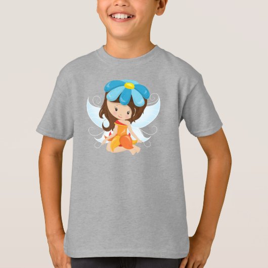 Kute Fairy, Magic Fairy, Brown Hair, Flowers T-shirt (Voorkant)