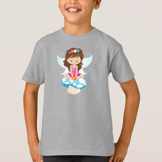Kute Fairy, Magic Fairy, Brown Hair, paddenstoel T-shirt (Voorkant)