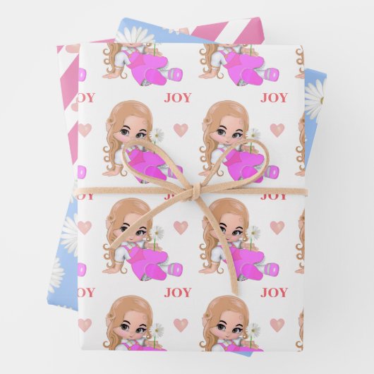 Kute Fairy, Roze Heart en Daisy Flowers Inpakpapier Vel (In situ)