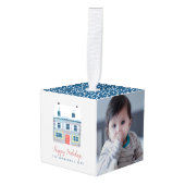 Kute familie Houses blauwe foto Kerstmis Decoratie (Voorkant hoekig)