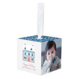 Kute familie Houses blauwe foto Kerstmis Decoratie