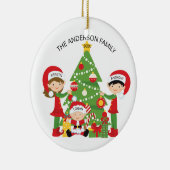 Kute Familie van 3 Gepersonaliseerde kerstversieri Keramisch Ornament (Rechts)