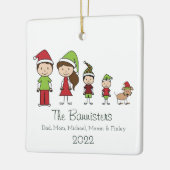 Kute Familie van 4 met Pet-kerstversiering Keramisch Ornament (Links)