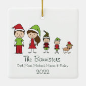 Kute Familie van 4 met Pet-kerstversiering Keramisch Ornament (Achterkant)