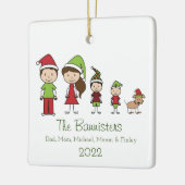 Kute Familie van 4 met Pet-kerstversiering Keramisch Ornament (Links)