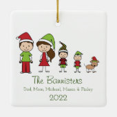 Kute Familie van 4 met Pet-kerstversiering Keramisch Ornament (Achterkant)