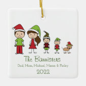 Kute Familie van 4 met Pet-kerstversiering Keramisch Ornament (Voorkant)