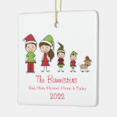 Kute Familie van 4 met Pet-kerstversiering Keramisch Ornament (Links)