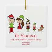 Kute Familie van 4 met Pet-kerstversiering Keramisch Ornament (Achterkant)