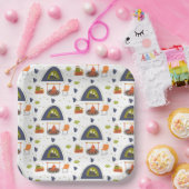 Kute family camping bonfire & tent gras vierkant papieren bordje (Feest)