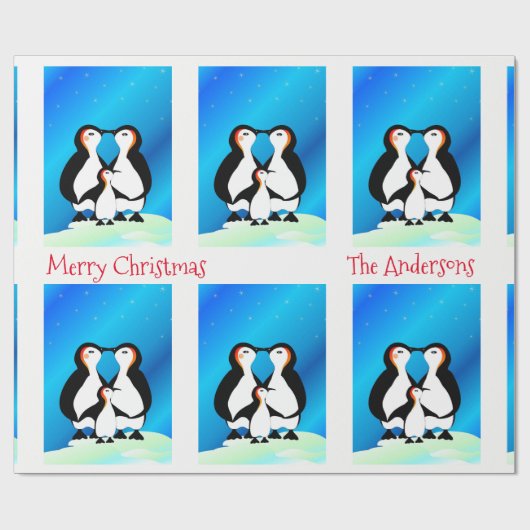 Kute Family of Penguins Kerstmis Cadeaupapier (Vlak)