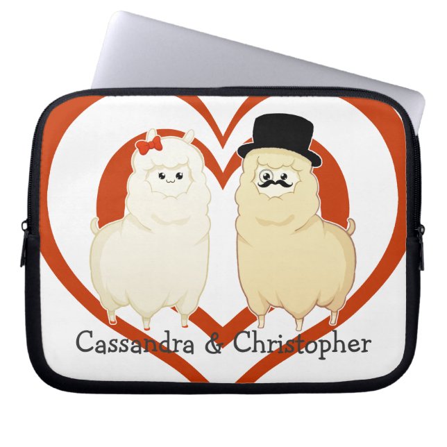 Kute Fancy Alpaca Couple met aanpasbare namen Laptop Sleeve (Voorkant)