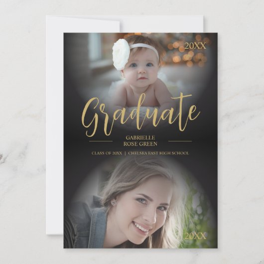 Kute Fancy dan en nu Trendy 2 Foto's Afstuderen Kaart (Voorkant)