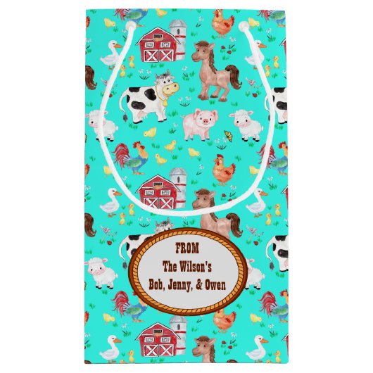 Kute farm Animals Baby shower Blauwgroen Klein Cadeauzakje (Achterkant)