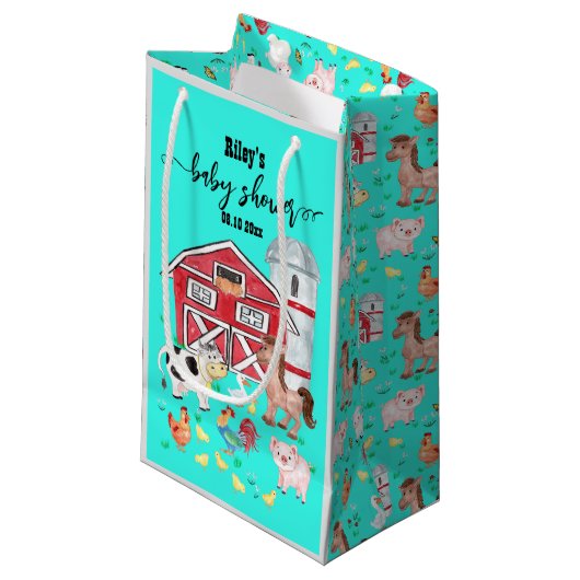 Kute farm Animals Baby shower Blauwgroen Klein Cadeauzakje (Voorkant Gekanteld)