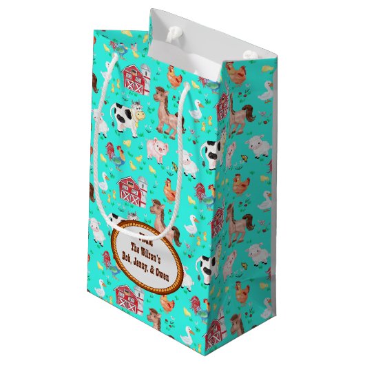 Kute farm Animals Baby shower Blauwgroen Klein Cadeauzakje (Achterkant Gekanteld)