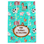 Kute farm Animals Baby shower Blauwgroen Medium Cadeauzakje (Achterkant)