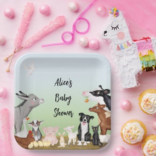 Kute farm animals baby shower square paper bord (Feest)