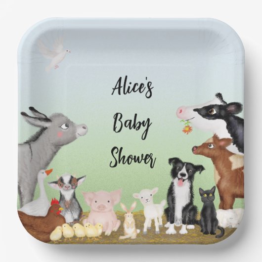 Kute farm animals baby shower square paper bord (Voorkant)