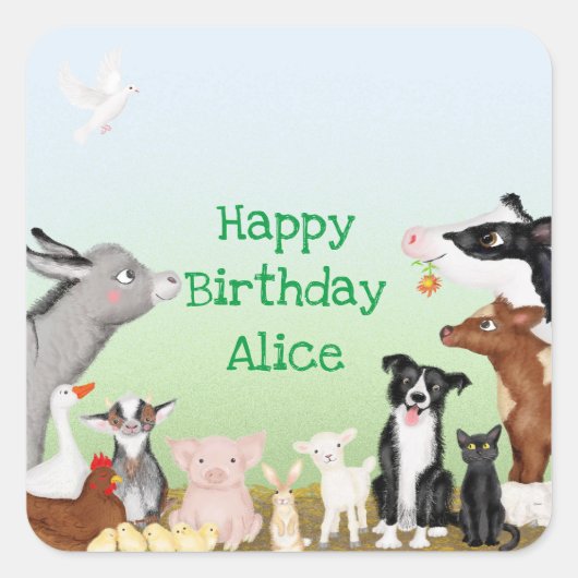 Kute farm animals baby shower square stickers (Voorkant)