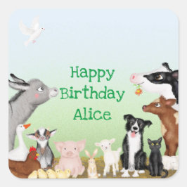 Kute farm animals baby shower square stickers