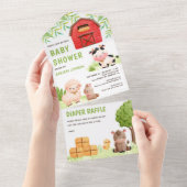 Kute farm Animals Barnyard Baby shower All In One Uitnodiging (Afscheurbaar)