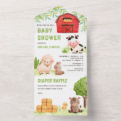Kute farm Animals Barnyard Baby shower All In One Uitnodiging (Binnen)