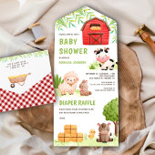 Kute farm Animals Barnyard Baby shower All In One Uitnodiging