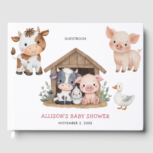 Kute farm Animals Barnyard Baby shower Gastenboek (Voorkant)