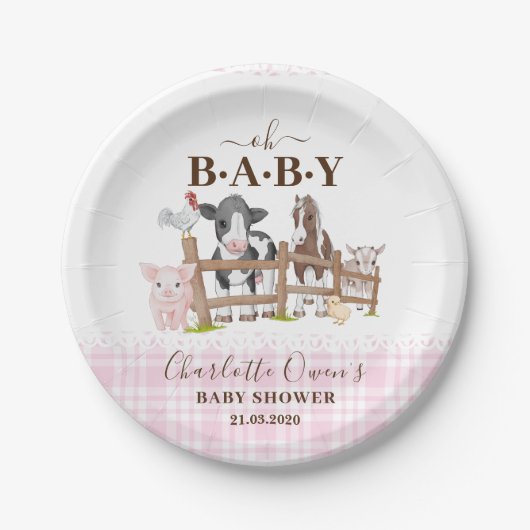 Kute farm Animals Barnyard Baby shower Papieren Bordje (Voorkant)