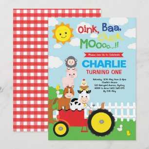 Kute farm Animals Barnyard Birthday Petting Zoo Kaart