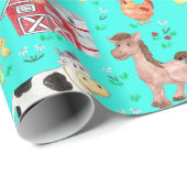 Kute farm Animals Barnyard Blauwgroen Cadeaupapier (Rol Hoek)