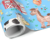 Kute farm animals Barnyard Blue Background Cadeaupapier (Rol Hoek)