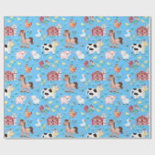 Kute farm animals Barnyard Blue Background Cadeaupapier (Vlak)