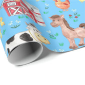 Kute farm animals Barnyard Blue Background Cadeaupapier (Rol Hoek)