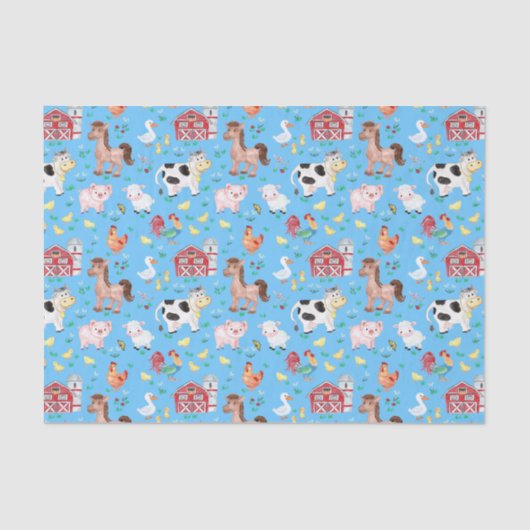 Kute farm animals Barnyard Blue Background Tissuepapier (Voorkant)