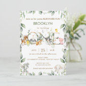 Kute Farm Animals Barnyard Greenery 1st Birthday Kaart (Staand voorkant)