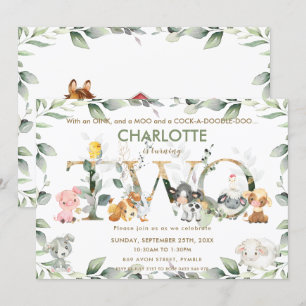 Kute farm Animals Barnyard Greenery 2e verjaardag Kaart